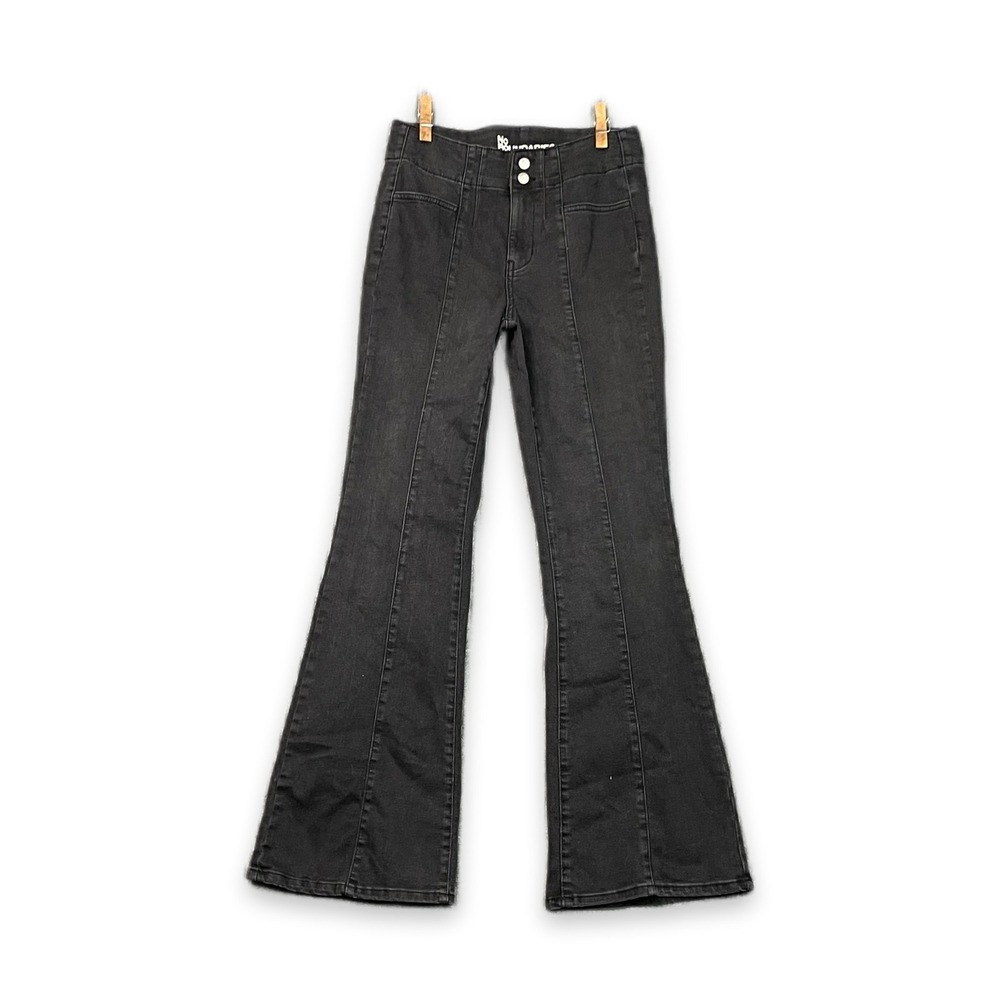 No Boundaries Flared Jeans Women 6 Black Washed Denim Streetwear Grunge Academia
